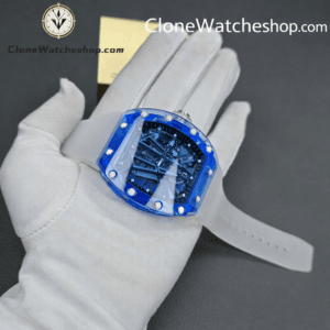 Richard Mille RM 052 Blue Crystal Full Transparent Tourbillon White Strap