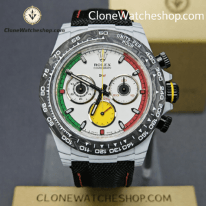 Modified DiW Rolex Daytona CarboQuartz 4130 Movement Black Strap